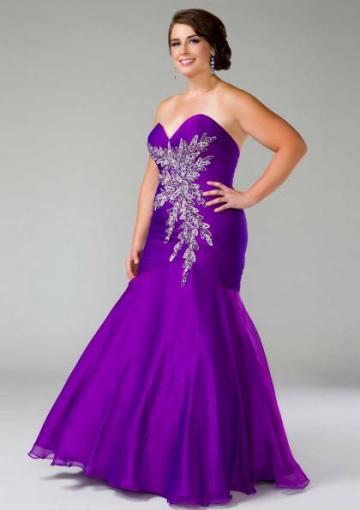 Mariage - Chiffon Sweetheart Lace Up Appliques Purple Red Ruched Sleeveless Mermaid