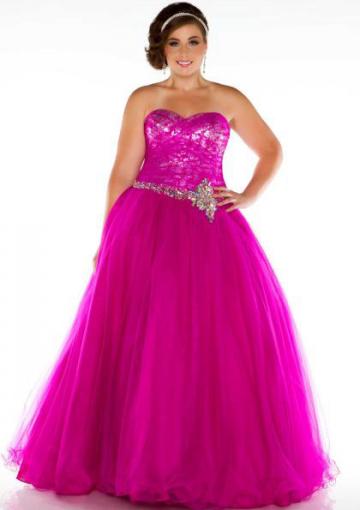 Mariage - Sweetheart Magenta Tulle Lace Up Turquoise Crystals Sleeveless Ball Gown