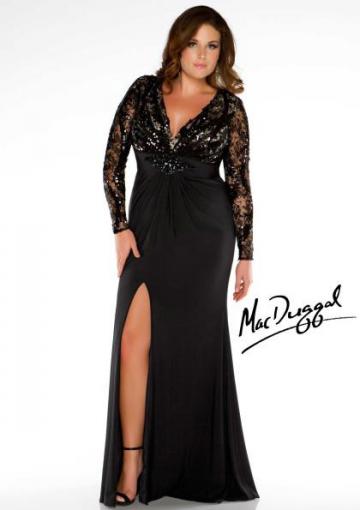 Mariage - Chiffon Lace Split Front V-neck Open Back Long Sleeves Black Sweep