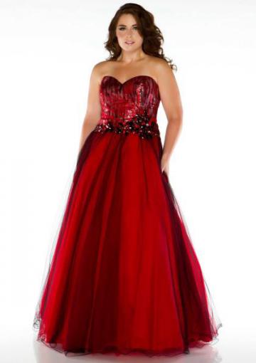 Hochzeit - Floor Length Sweetheart Red Lace Up Crystals Sleeveless Ball Gown
