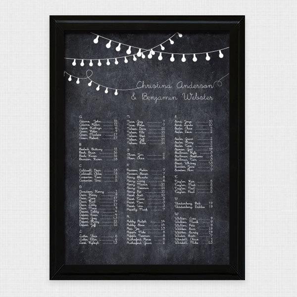 Mariage - party lights chalkboard seating chart - printable file
