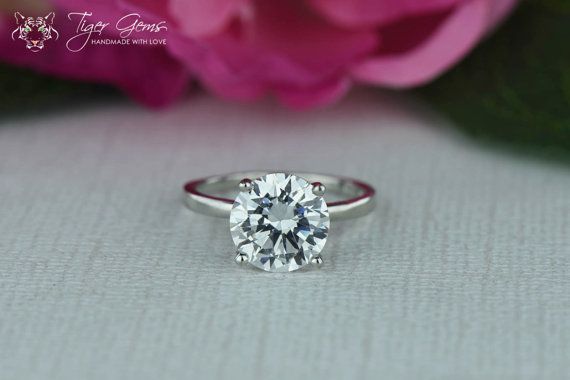 Mariage - 3 Ct Classic Solitaire Engagement Ring, Man Made Diamond Simulant, 4 Prong Wedding Ring, Bridal Ring, Promise Ring, Sterling Silver