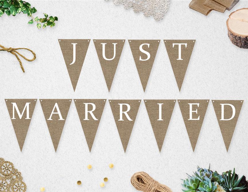 Свадьба - Printable Just Married Banner INSTANT DOWNLOAD // Wedding // Photo Prop // Burlap // Rustic // DIY