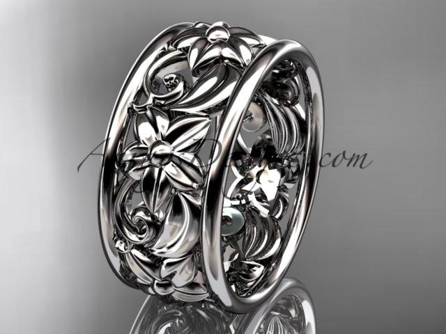 زفاف - 14kt white gold leaf and vine wedding band, engagement ring ADLR150G