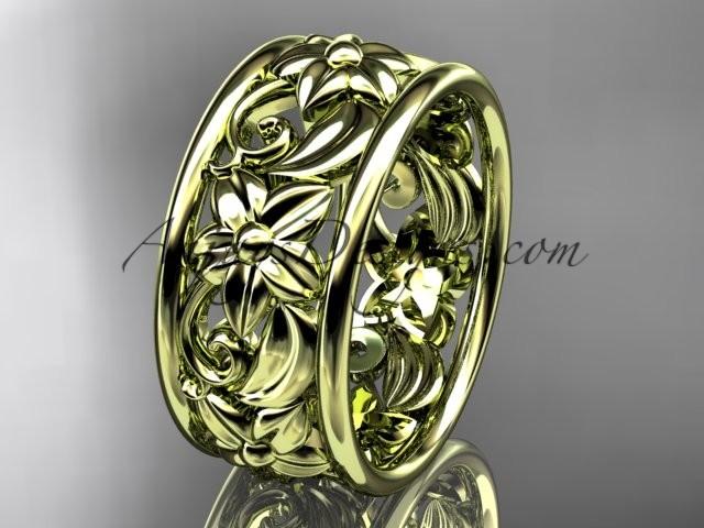 Wedding - 14kt yellow gold leaf and vine wedding band, engagement ring ADLR150G