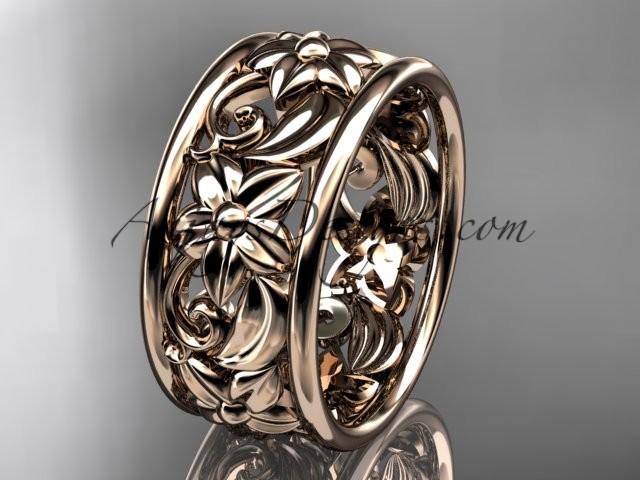 Mariage - 14kt rose gold leaf and vine wedding band, engagement ring ADLR150G