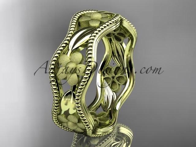زفاف - 14k yellow gold flower wedding ring,engagement ring, wedding band. ADLR190G