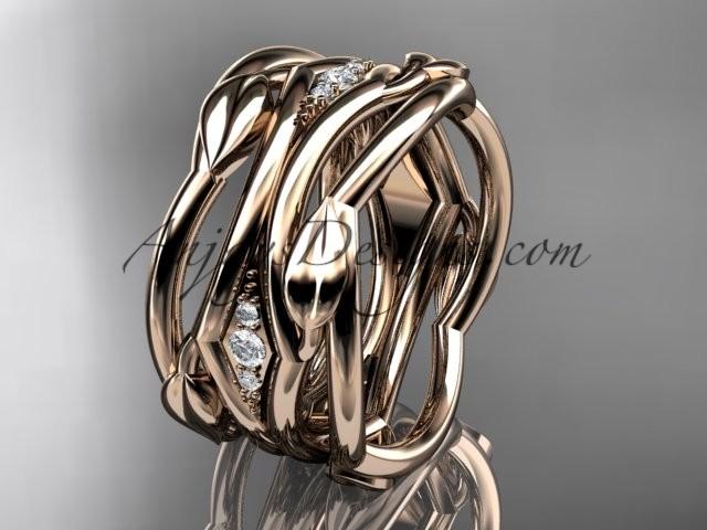 زفاف - 14kt rose gold leaf and vine wedding ring, wedding band ADLR351B