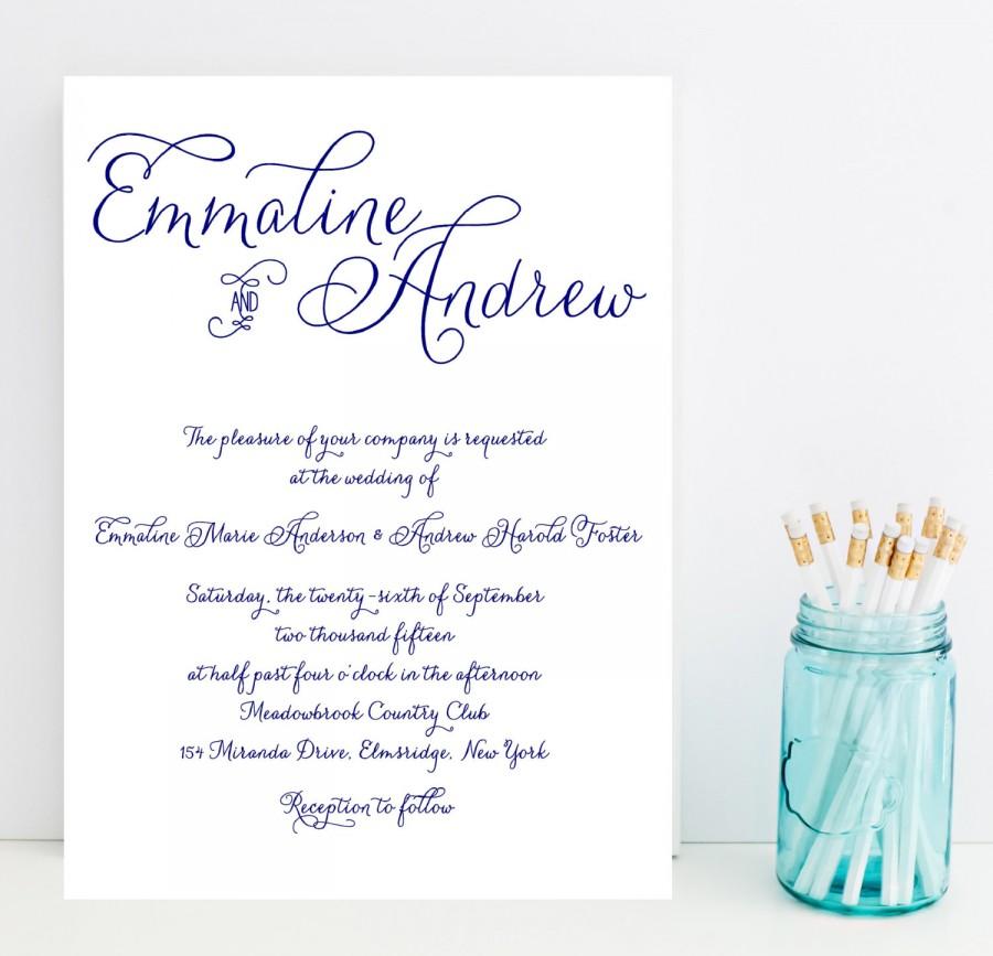 Wedding - Navy Wedding Invitation - Fancy Script, Traditional, Classic Wedding Invitation