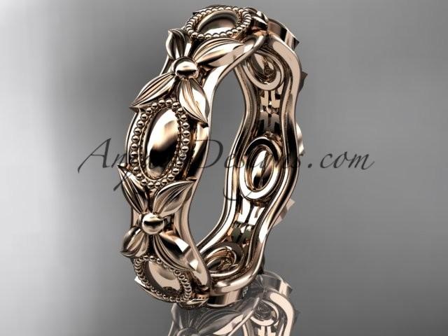 زفاف - 14kt rose gold leaf and vine wedding band,engagement ring ADLR152G