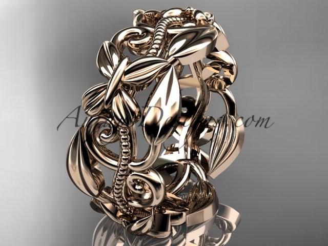 زفاف - 14kt rose gold leaf and vine, butterfly wedding ring,wedding band ADLR346G