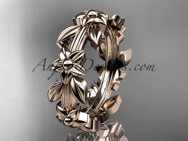 زفاف - 14kt rose gold leaf wedding ring, engagement ring, wedding band ADLR316G