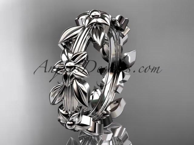 Свадьба - 14kt white gold leaf wedding ring, engagement ring, wedding band ADLR316G