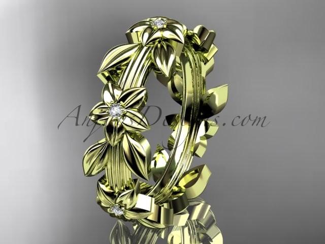 Свадьба - 14kt yellow gold diamond leaf wedding ring,engagement ring, wedding band ADLR316B