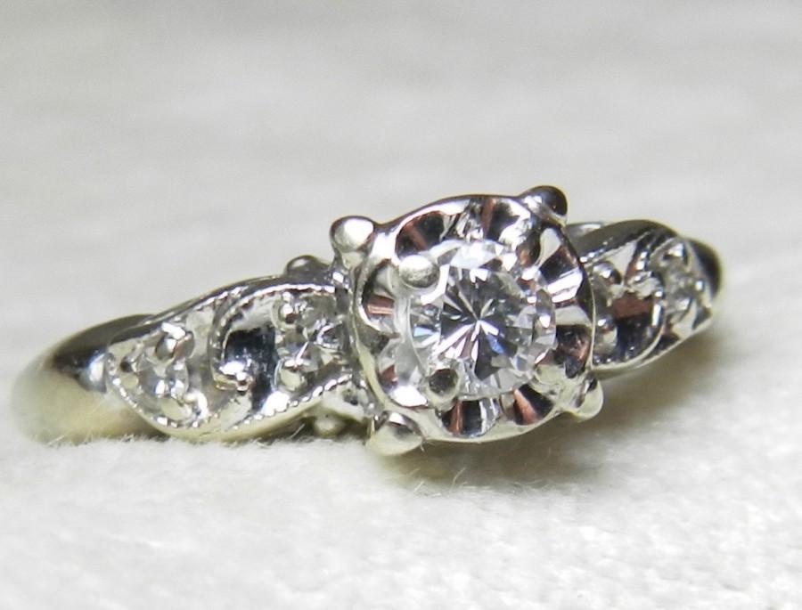Wedding - Vintage Engagement Ring Art Deco Engagement Ring 0.30 cttw Diamond Ring Art Deco Ring 14k White Gold Ring
