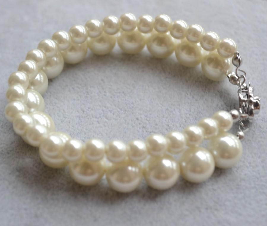Hochzeit - pearl bracelet,Glass Pearl bracelet, two strangs Pearl bracelet,Wedding bracelet,bridesmaid brecelet,Jewelry