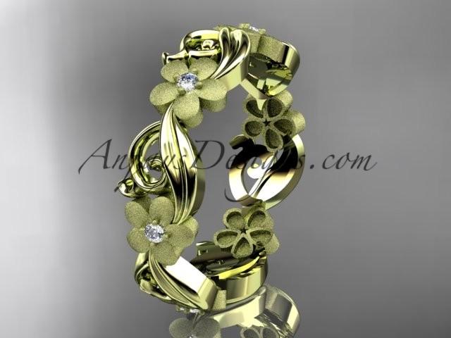Mariage - 14kt yellow gold diamond flower wedding ring, engagement ring, wedding band. ADLR191B