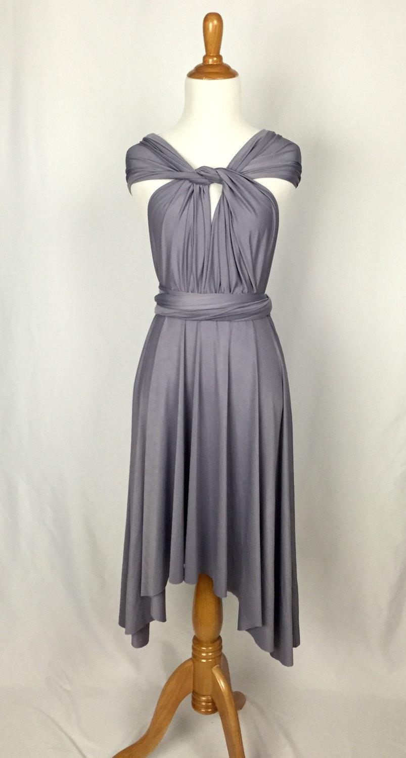 زفاف - Lilac grey dress，Bridesmaid Dress , Infinity Dress,Knee Length Wrap Convertible Dress.Party dress-A11#