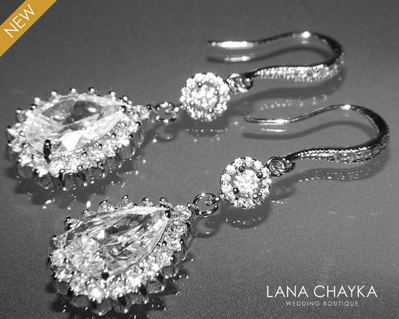 Wedding - Cubic Zirconia Bridal Earrings Chandelier Crystal Wedding Earrings Luxury CZ Wedding Earrings CZ Sparkly Dangle Earrings Bridal Jewelry