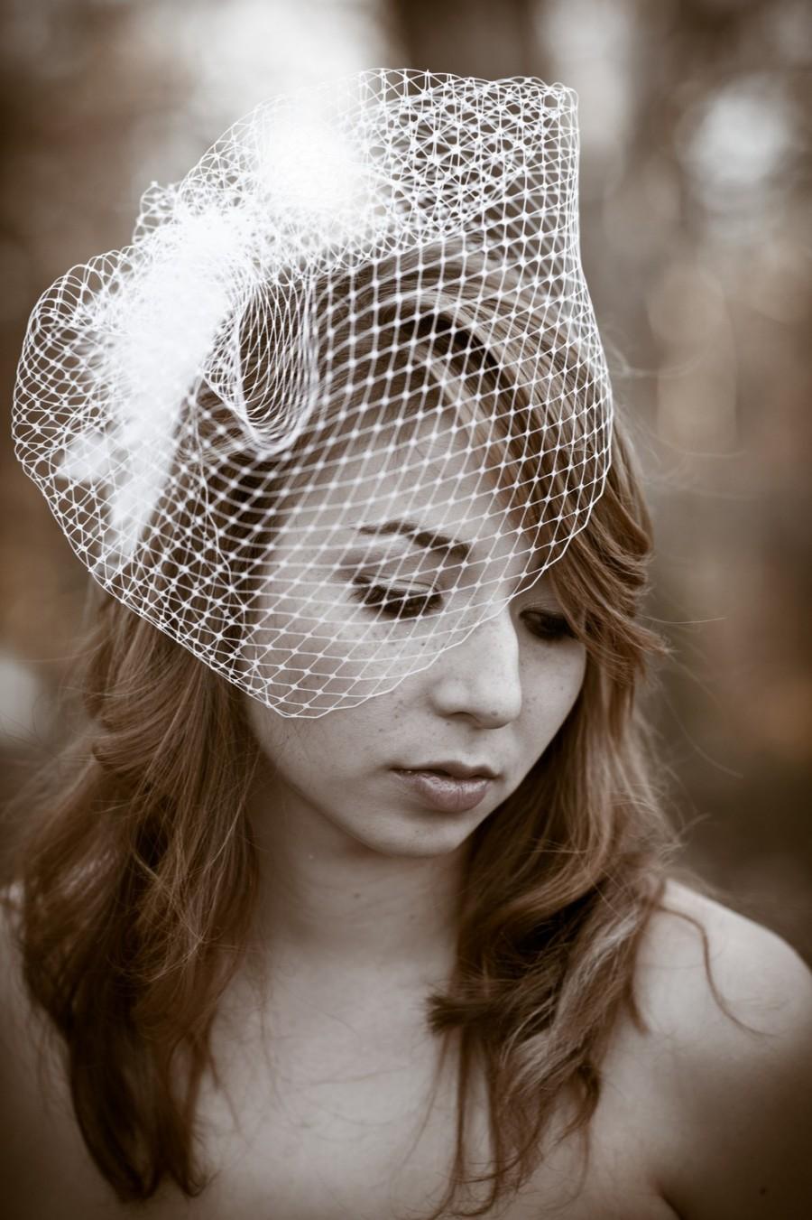 Hochzeit - Birdcage Veil, Vintage Style Blusher, 12 inch Veil, 25 inch wide French Net, Russian, white, black, ivory birdcage veil, ivory birdcage veil