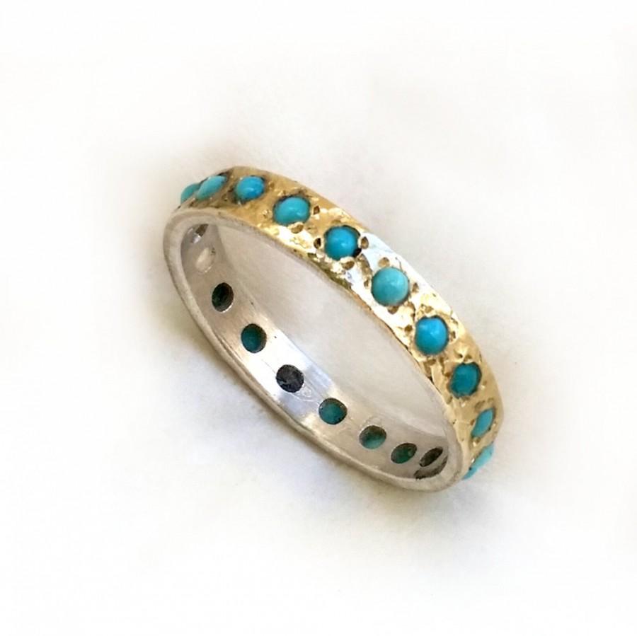 زفاف - Something blue engagement ring, gorgeous turquoise engagement ring, sterling silver and gold set with turquoise, unique turquoise ring, ilan