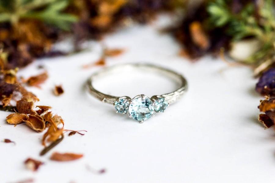 Mariage - Aquamarine sterling silver twig engagement ring, aquamarine engagement ring, march birthstone ring