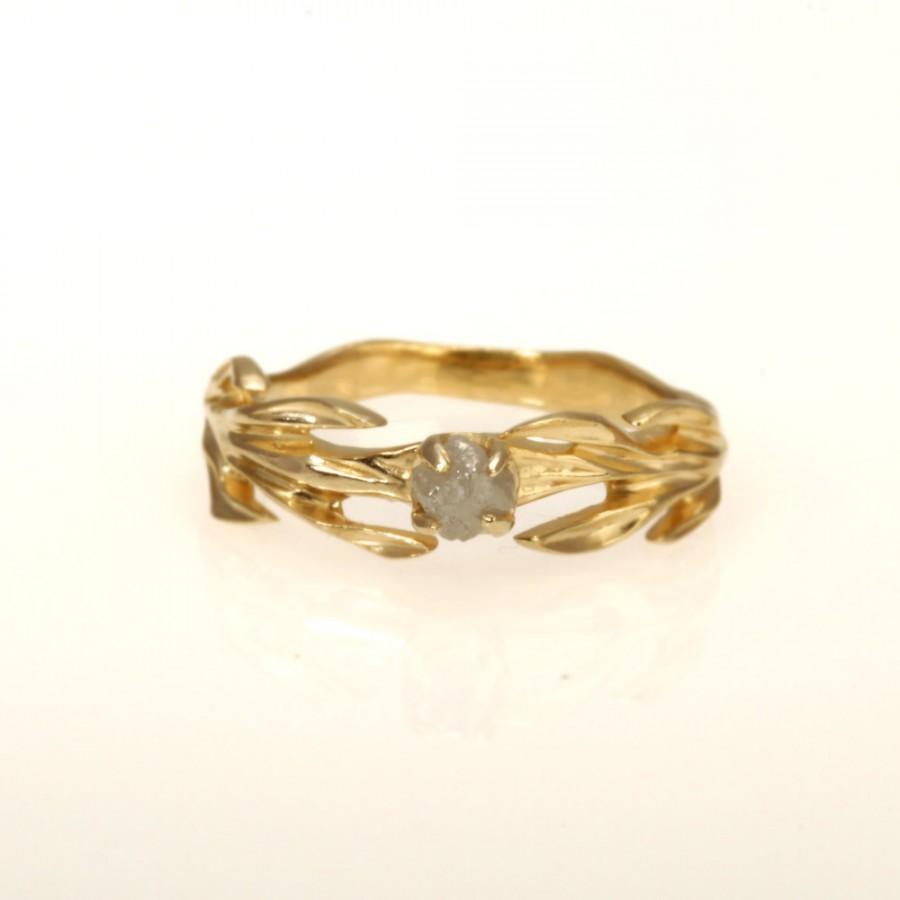 زفاف - 14kt  gold solitaire ring.Raw diamond ring.engagement ring,Rough Diamond engagement rin.   RG-1108