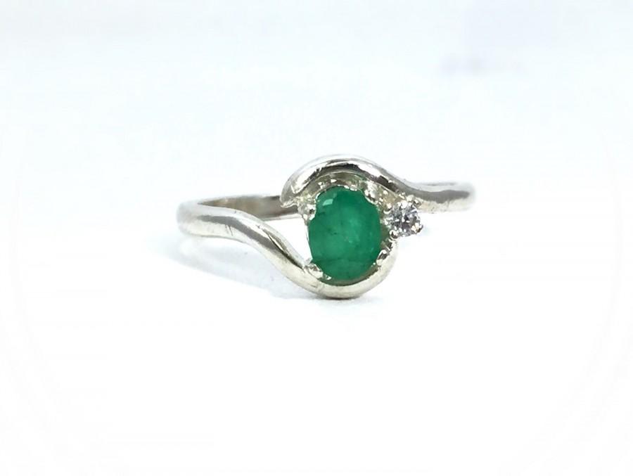 Hochzeit - Unique Emerald Diamond Sterling Silver Engagement Ring