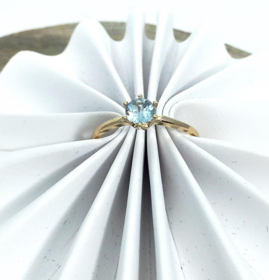 Wedding - 10K Gold Aquamarine Gemstone Engagement Ring..with stone certificate