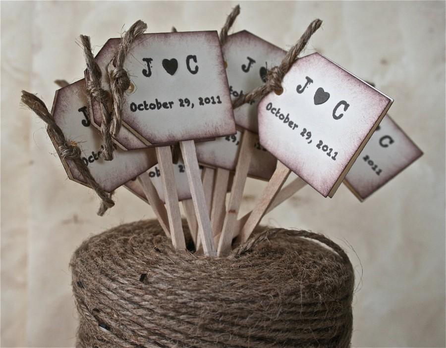 Mariage - NEW Rustic Wedding Cupcake Toppers, Wedding Drink Stirrers