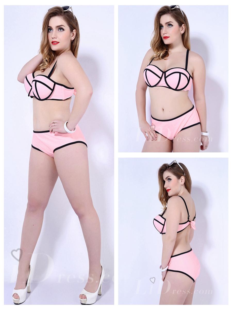 Wedding - Pink Colorful Pieces Print Plus Size Womens Bikini Suit Lidyy1605202037