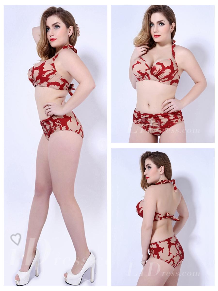 Wedding - Red Print Plus Size Two-Piece Womens Bikini Swimsuit Lidyy1605202032