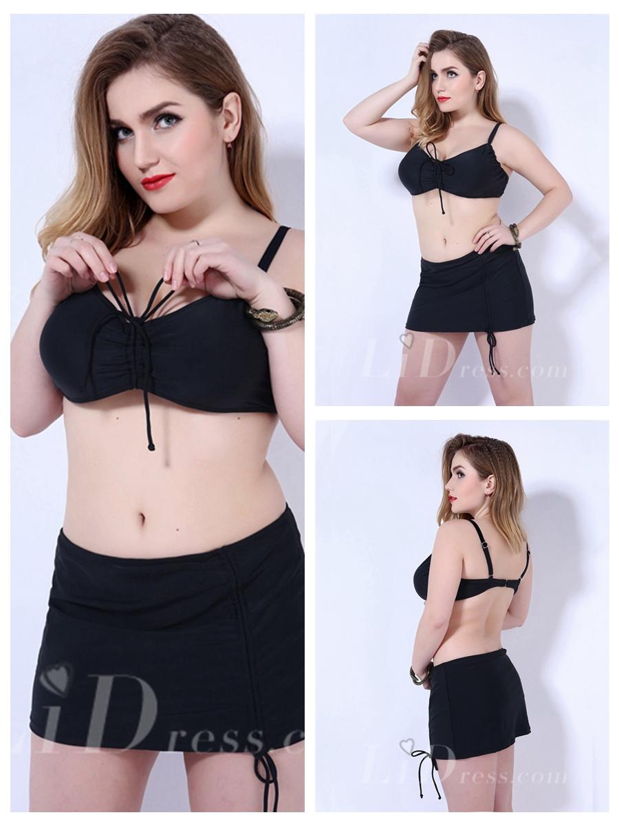 Wedding - Black Two-Piece Plus Size Womens Swimsuit With Bottoms Skirt Lidyy1605202028