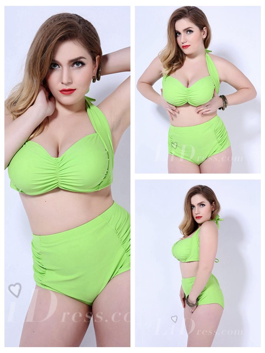 Wedding - Green Plus Size High Waist Bikini, Sexy Women Swimwear Lidyy1605202004