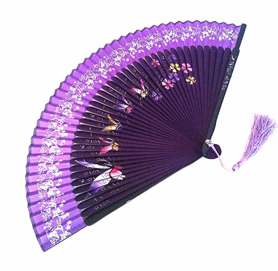 Свадьба - Wedding Favor Hand Folding Fan Chinese Japanese bamboo Hand fan with Butterfly and Floral Design
