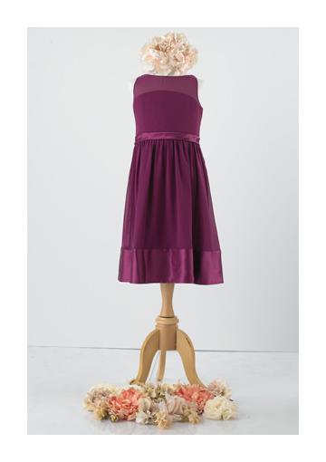 زفاف - Purple Chiffon Straps Ruched Sleeveless Knee Length Junior Bridesmaid Dresses