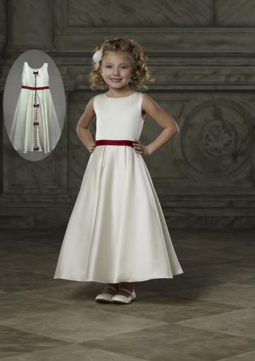 Hochzeit - Buttons Bowknot Satin Ivory Sleeveless Straps Ruched Tea Length