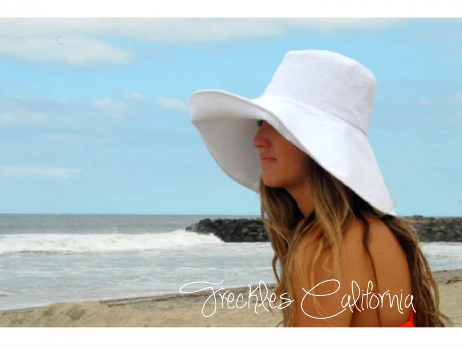 Wedding - White Linen Sun Hat Wedding Hat Wide Brimmed Sun Hat Elegant Sunhat Large Brim by Freckles California