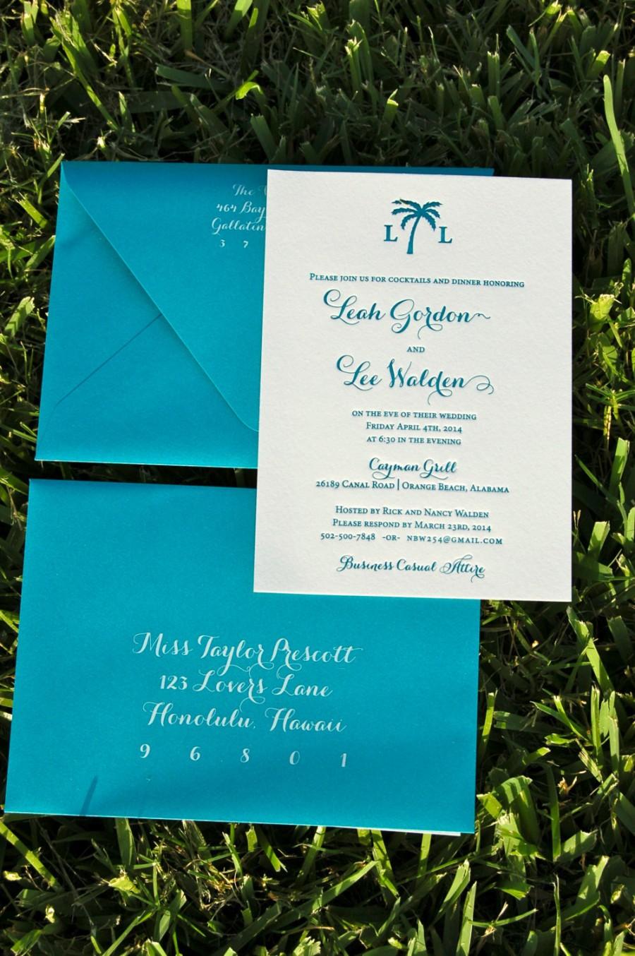 Wedding - Letterpress Wedding Invitation, Letterpressed Rehearsal Dinner Invitations, Palm Tree Monogram