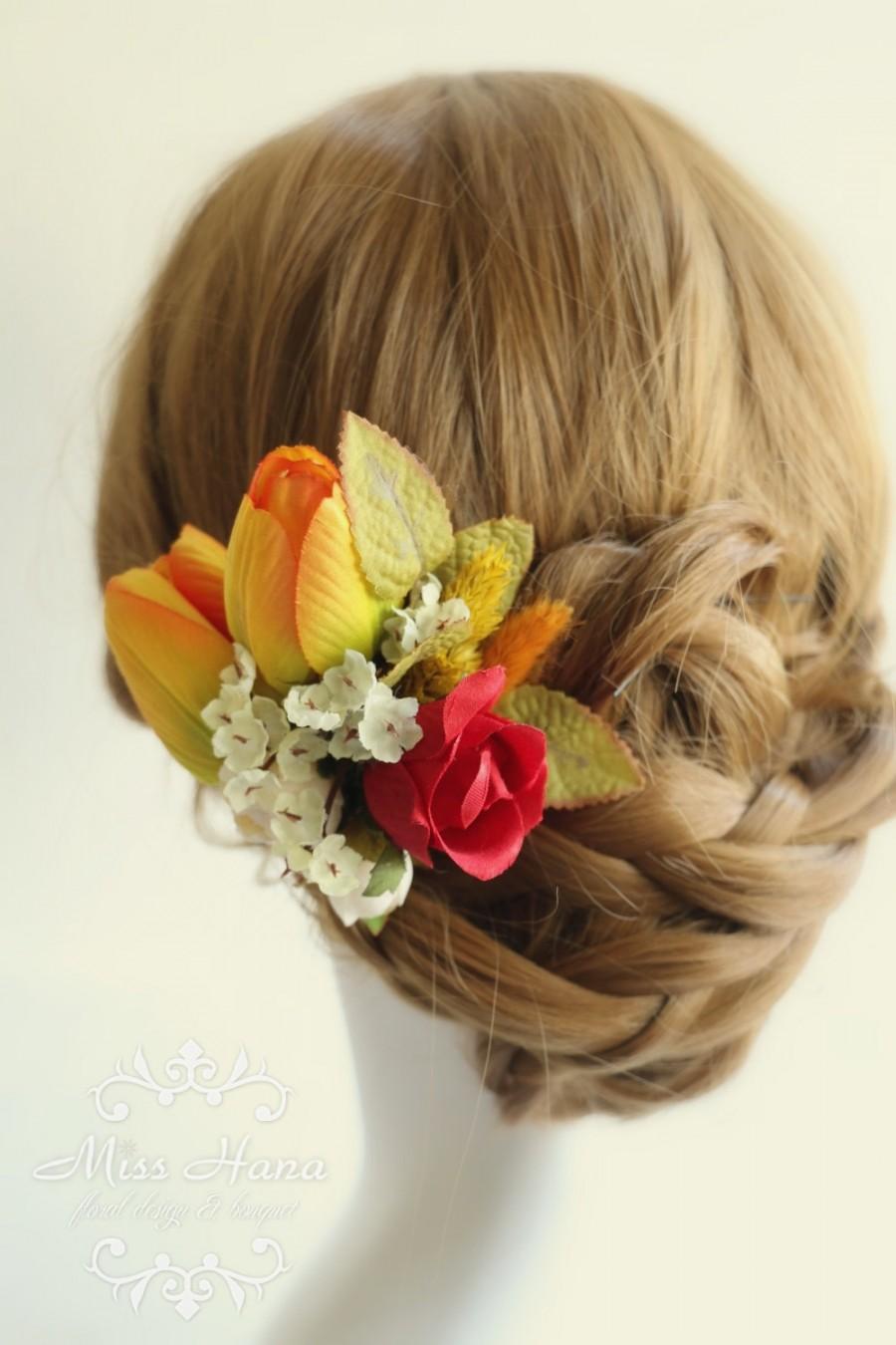 Wedding - Wedding hair piece, Bridal hair piece, Bride Hair accessory, Wedding hair flower, Wedding flower headpiece, autumn red hair flowers