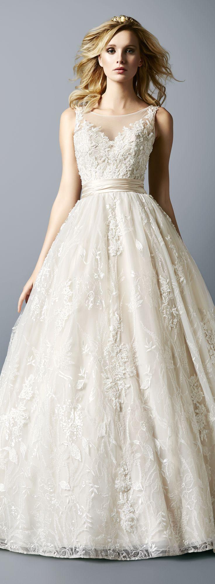 Wedding - BEADED AND LACE FULL BALL GOWN WITH ILLUSION NECKLINE 