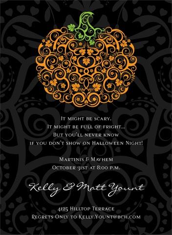 زفاف - Filigree Pumpkin Black Invitation