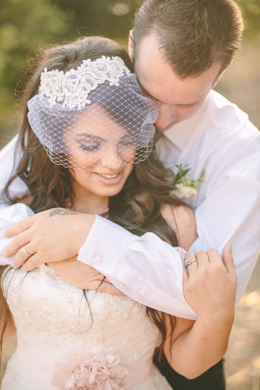 Wedding - Vintage-Inspired Double Layered Birdcage Veil with Lace, Pearl Beading, French Veiling and Tulle