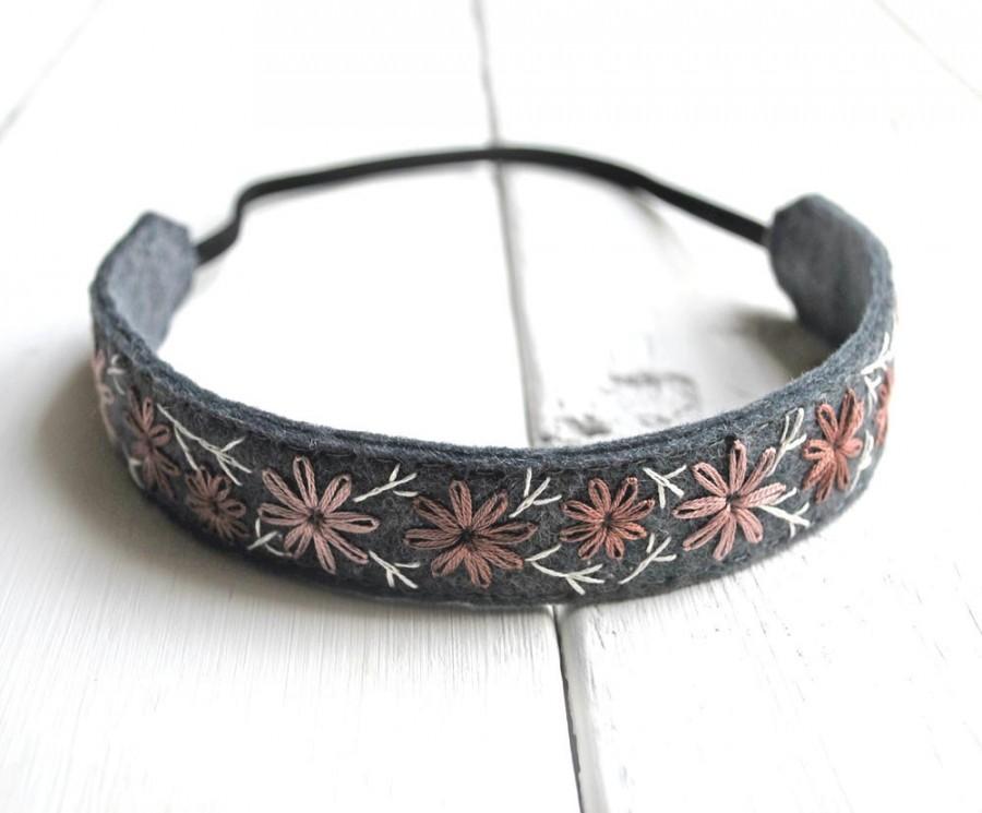 Свадьба - Boho Headband - Rustic Woodland Wedding Wear - Felt Headband - Flower Girl Headband - Hand Embroidered Headband
