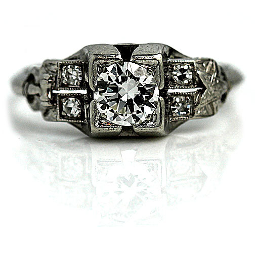 Wedding - Antique Engagement Ring Art Deco Engagement Ring Old .58ctw Platinum European Cut Diamond Filigre Art Deco Diamond Wedding Ring!