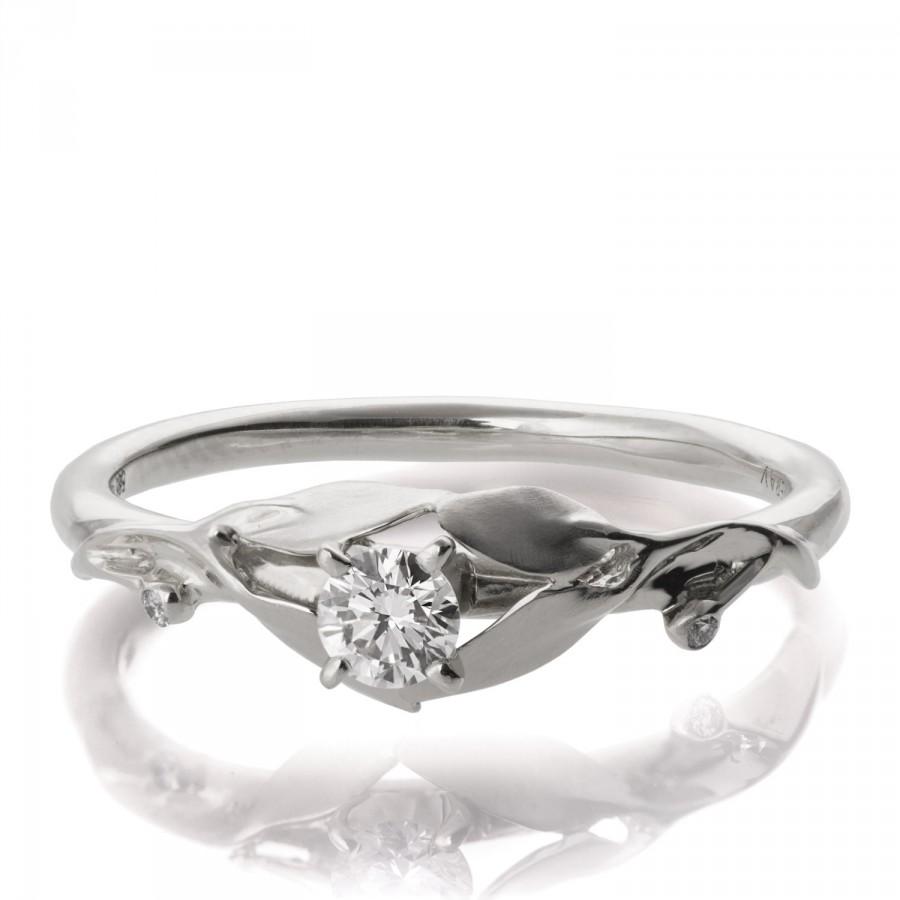 زفاف - Leaves Engagement Ring - 18K White Gold and Diamond engagement ring,unique engagement ring,leaf ring,filigree,antique,art nouveau,vintage,13