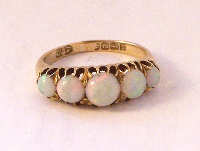 Wedding - Vintage Victorian 18ct Gold Opal Ring,18ct Ring, Cocktail Ring, Engagement Ring, Victorian Ring, 5 Stone Opal Ring, Size 7 3/4, Size P 1/2