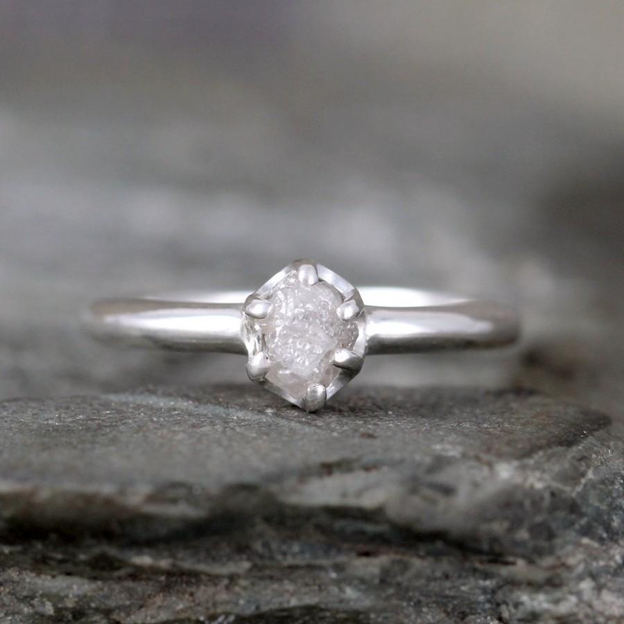 زفاف - Raw Diamond Engagement Ring - Sterling Silver Six Claw Setting - 1/2 carat Rough Uncut Diamond Gemstone - April Birthstone - Promise Ring