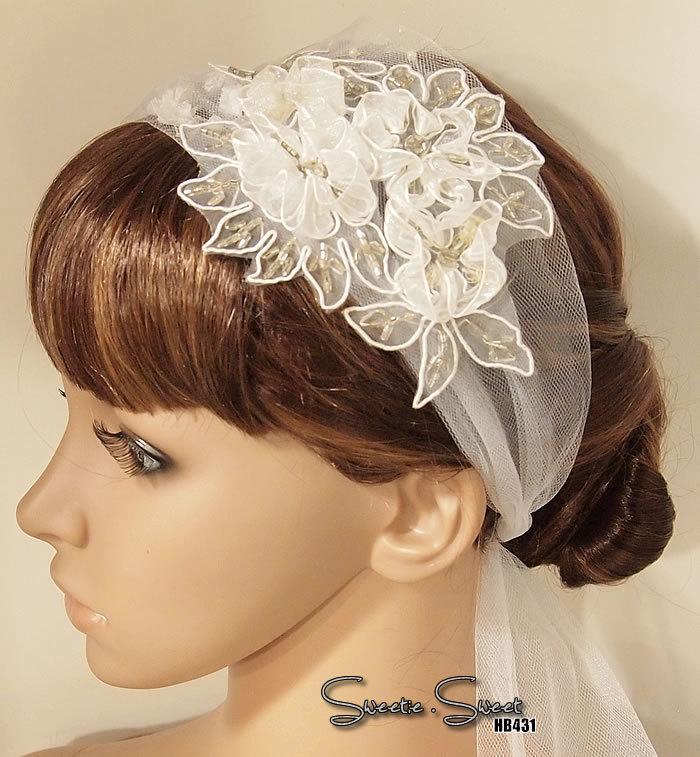 Wedding - Lace flower headband, bridal headband, wedding accessories, wedding headband, Bridal headpiece, Race Fascinator, flower girl, W