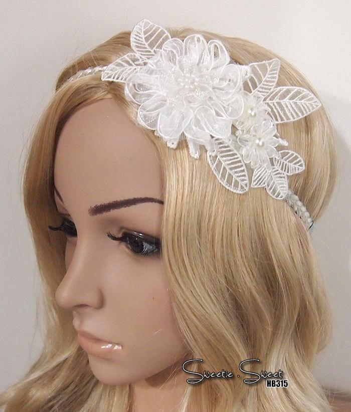 Wedding - Lace flower headband, bridal headband, wedding accessories, wedding headband, Bridal headpiece, Race Fascinator, flower girl, Wedding Tiara